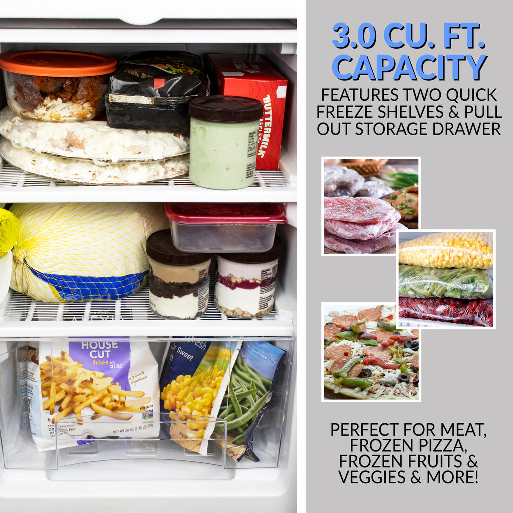 3.0 Cu. Ft. Upright Freezer with 1 Pull Out Drawer F438