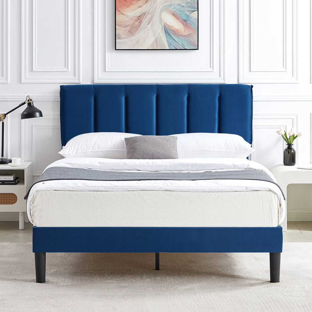 Queen Size Upholstered Platform Bed Frame with Adjustable Headboard O634946
