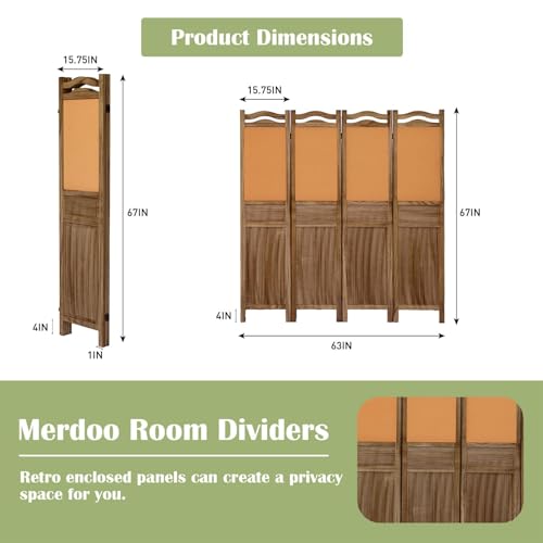 6 Panel Wood Room Divider, Light Brown N6581