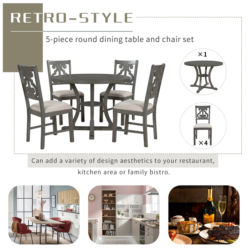 Antique Gray 5 Piece Wooden Dining Table and Chairs Set C64310