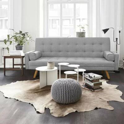 Gray 100% Linen Square Arm Sofa Bed V87712