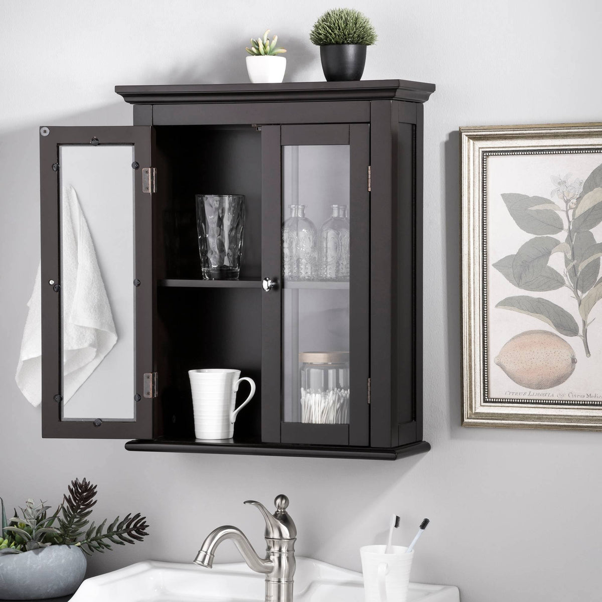 Wooden Wall Storage Cabinet with Double Doors T272055
