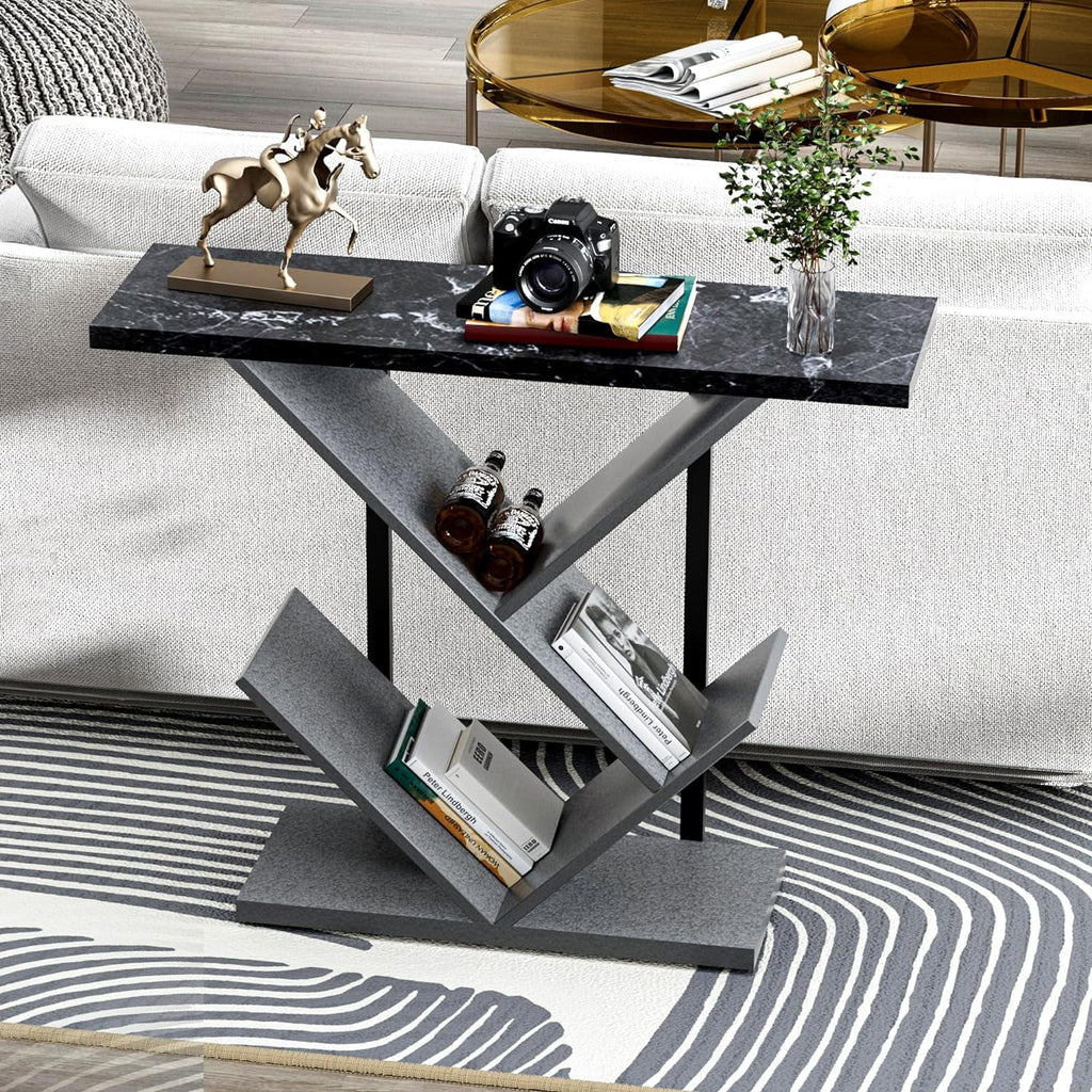 Black Marble Console Table with Storage O2291