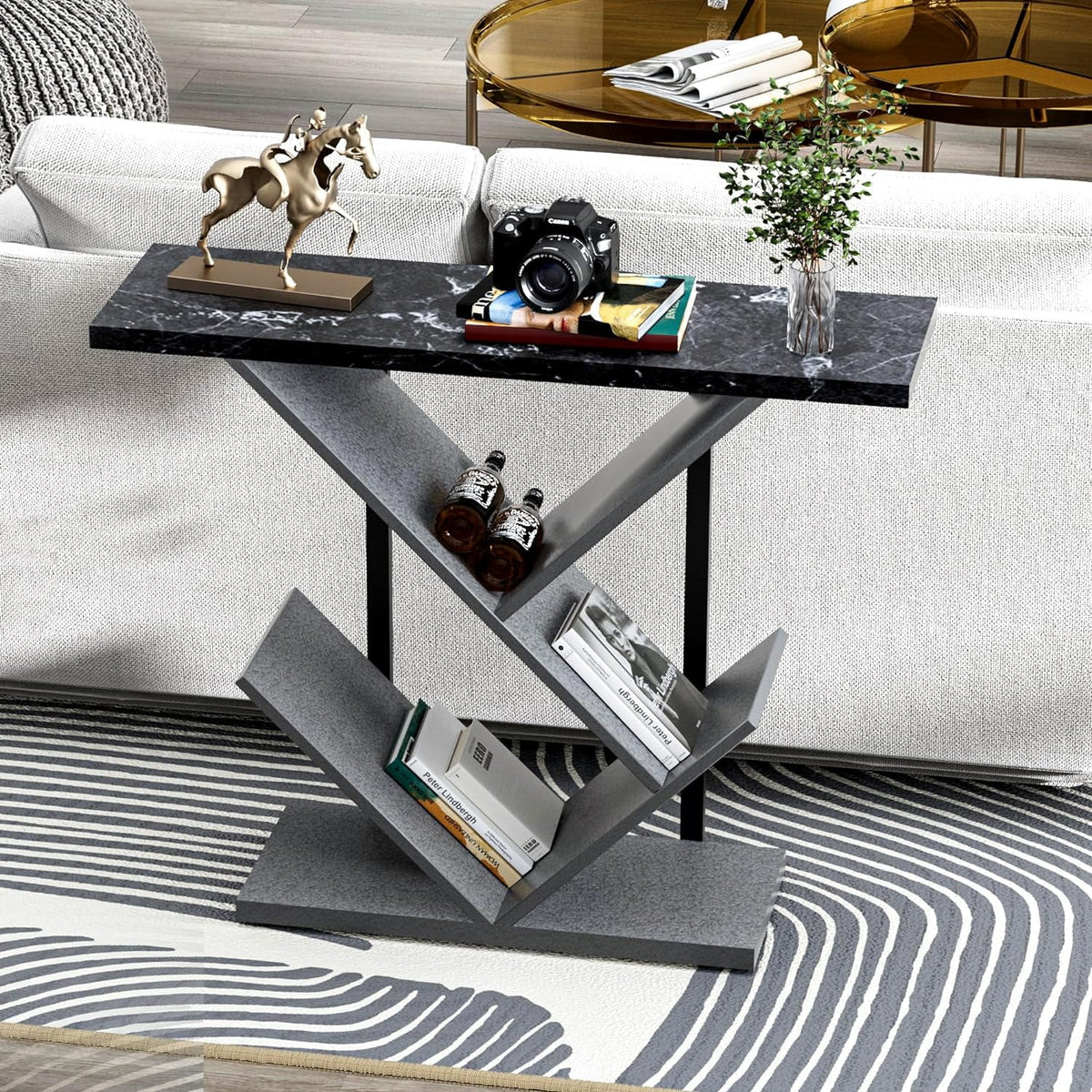 Black Marble Console Table with Storage O2291