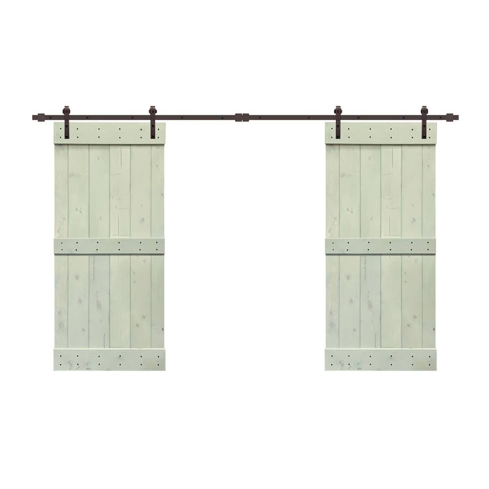 72 in. x 84 in. Solid Pine Wood Interior Double Sliding Barn Door with Hardware Kit J110524