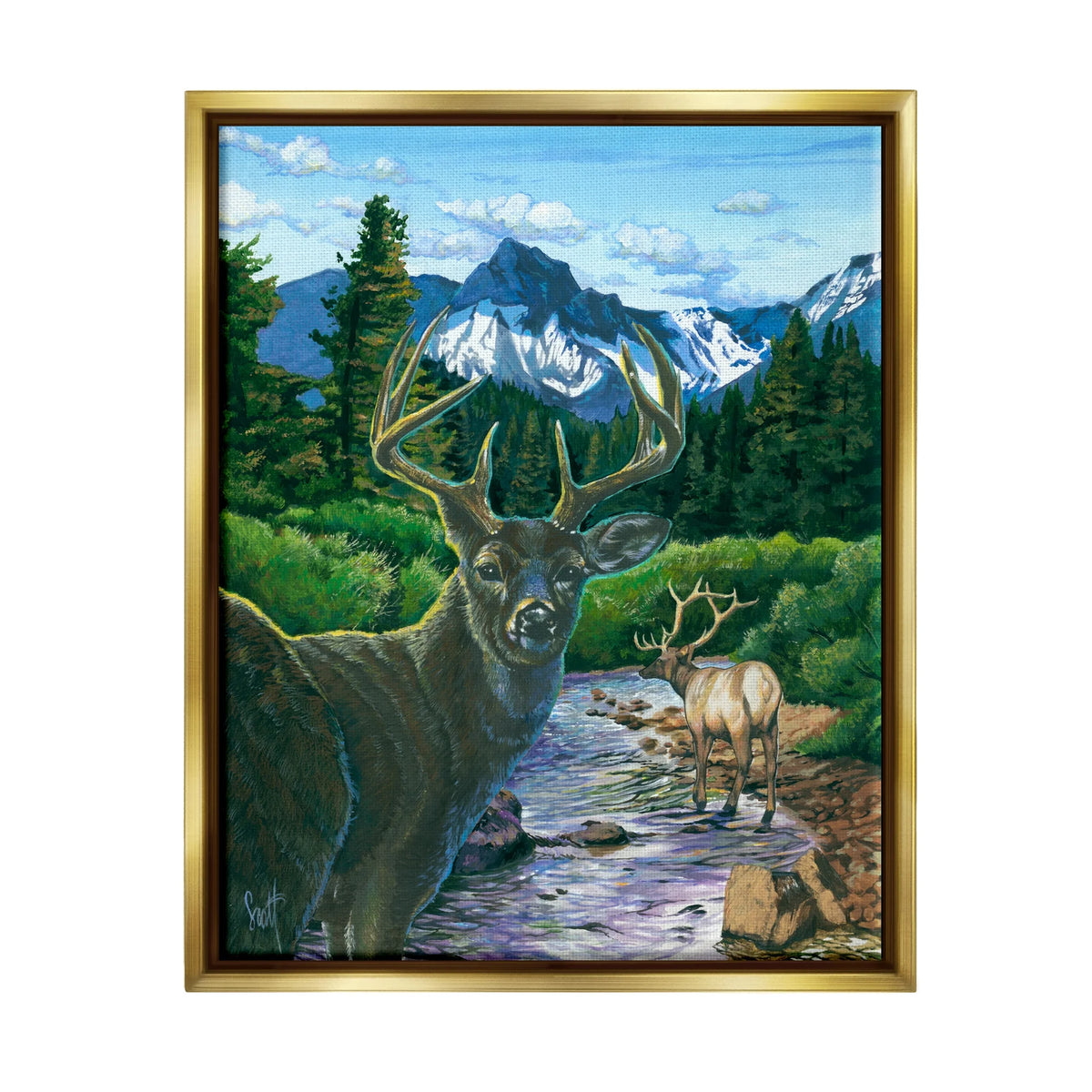 Deer in Mountain Scenery Framed Art Print U71040