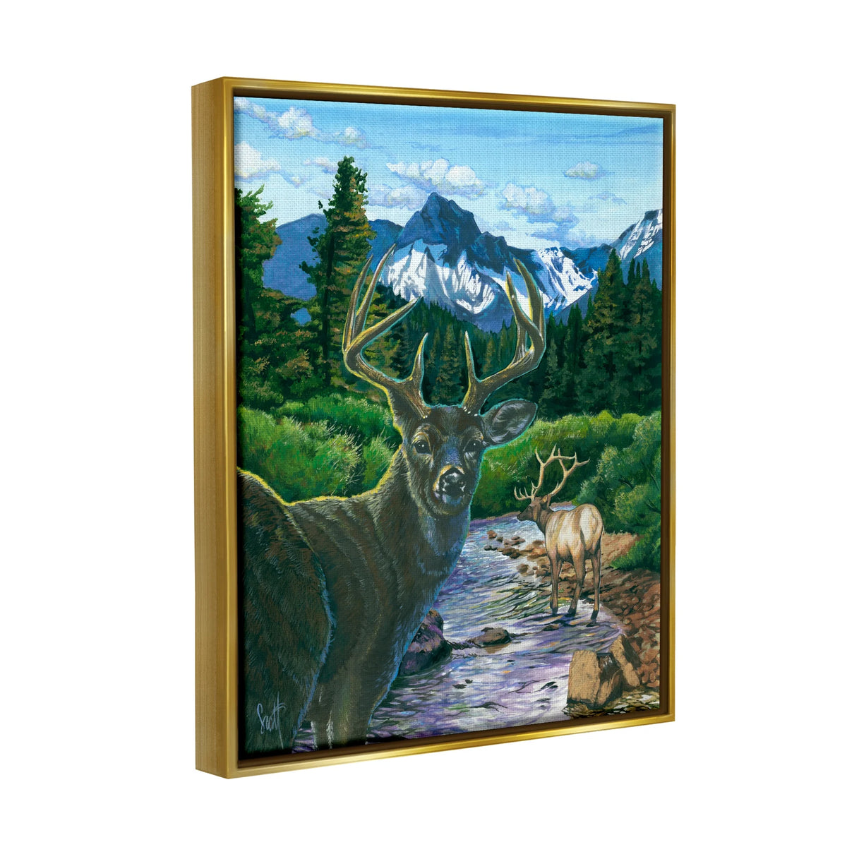 Deer in Mountain Scenery Framed Art Print U71040