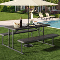 6ft Folding Picnic Table and Bench with Resin Tabletop Steel Frame White H9338