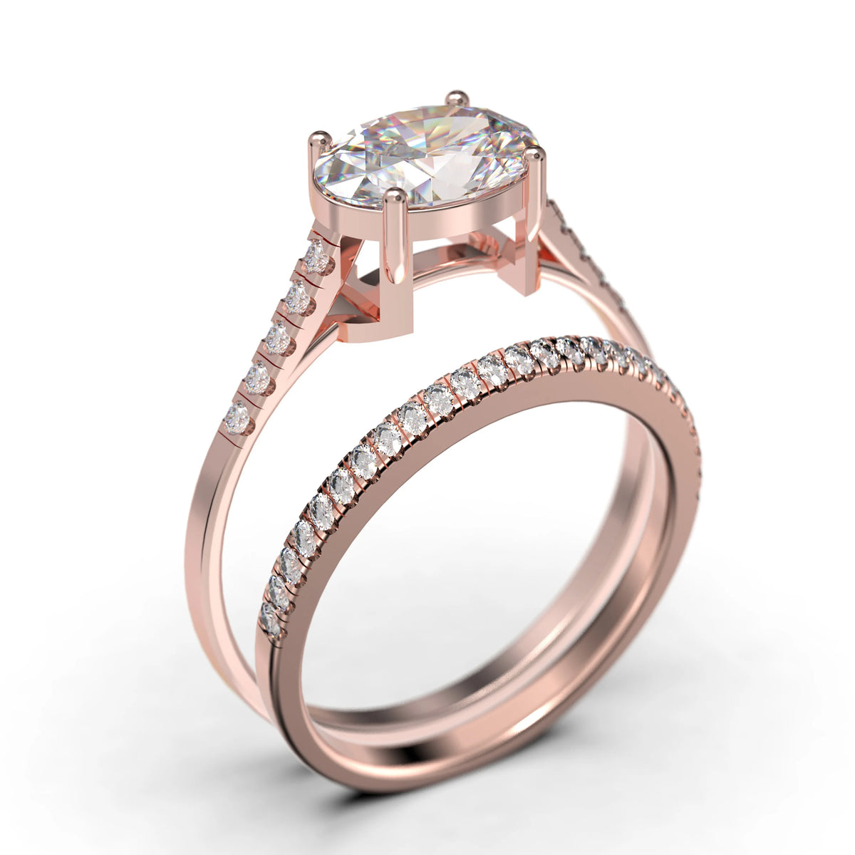 2.00 Carat Oval Cut Diamond Moissanite Engagement Ring in 10k Solid Rose Gold X8786