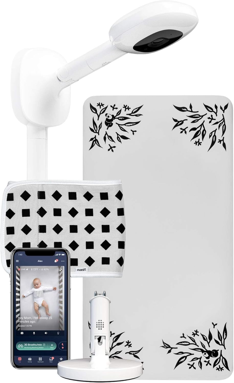 Smart Baby Monitor with Wall Mount, 1080p Secure Wi-Fi Video Camera, Breathing Band F552566