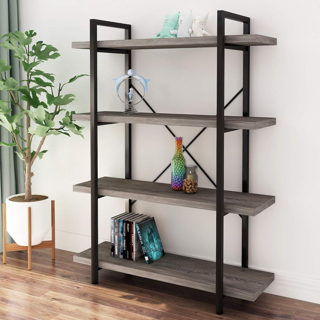 Gray Oak 4-Tier Metal and Wood Bookshelf A964276