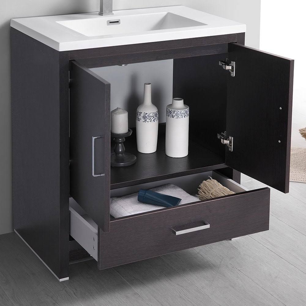 Glossy White Free Standing Bathroom Cabinet with Integrated Sink I74974