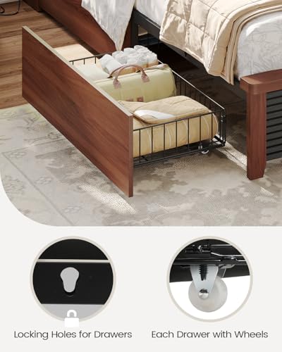 Full Size Wood Bed Frame with 4 Storage Drawers B79234