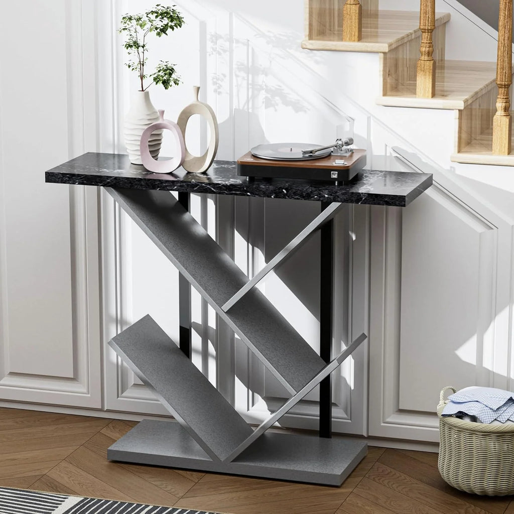 Black Marble Console Table with Storage O2291
