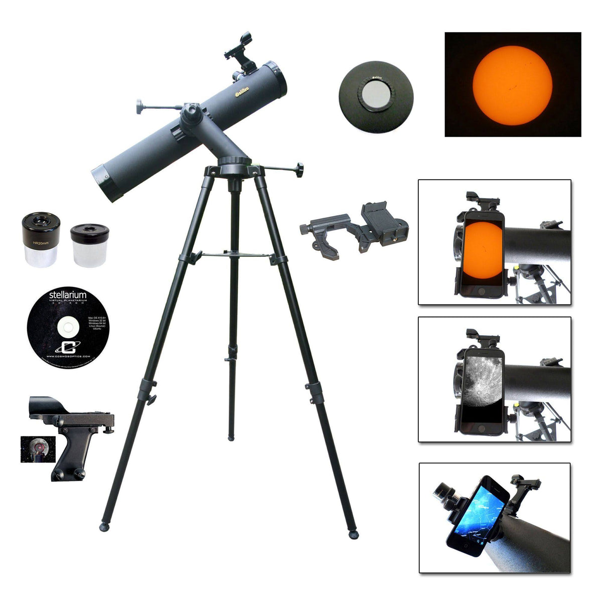800mm x 80mm Astronomical Reflector Telescope with Smartphone Adapter and Solar Filter K183866