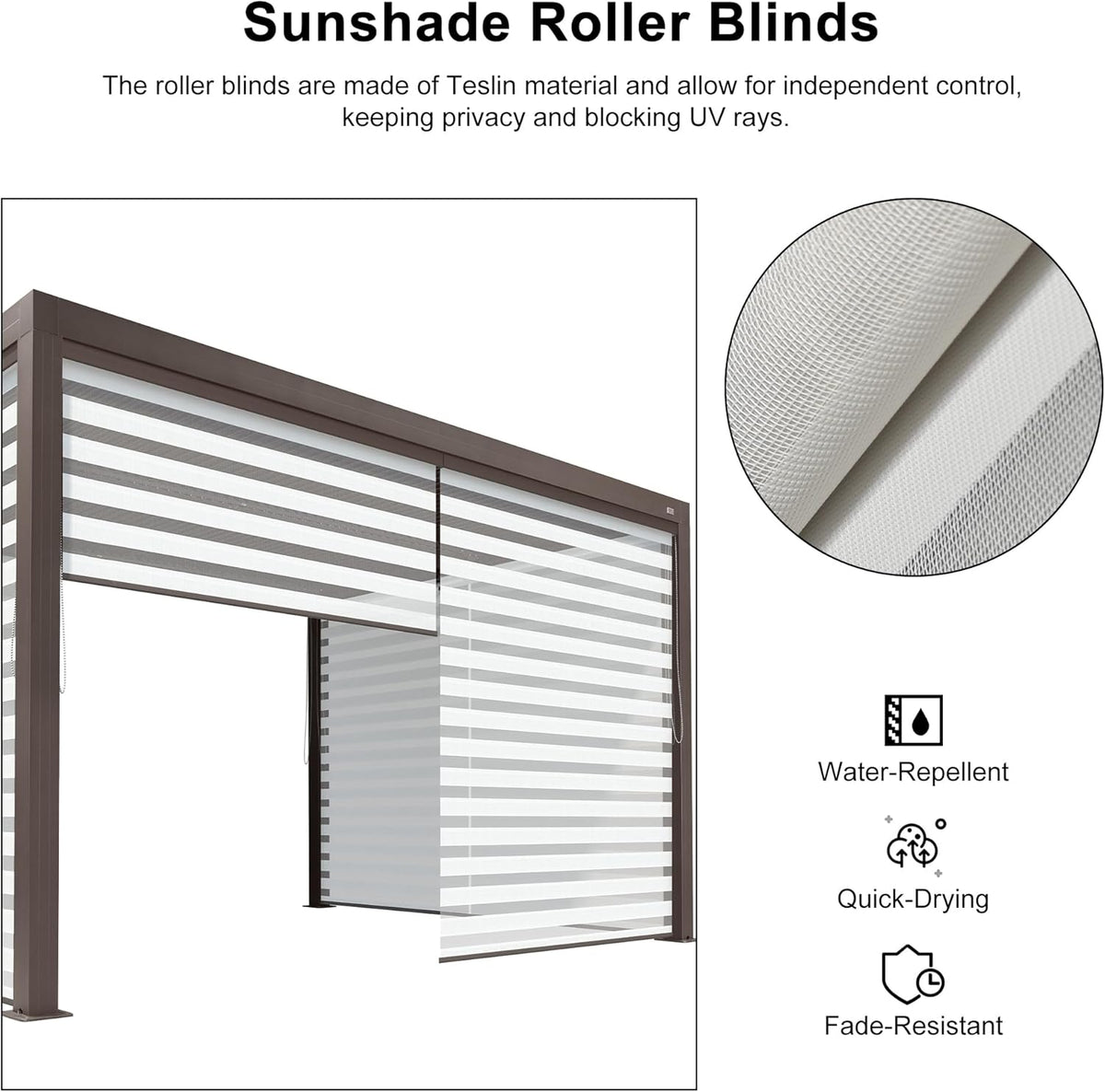 11' × 13' Louvered Aluminum Pergola with Roller Blinds P53705