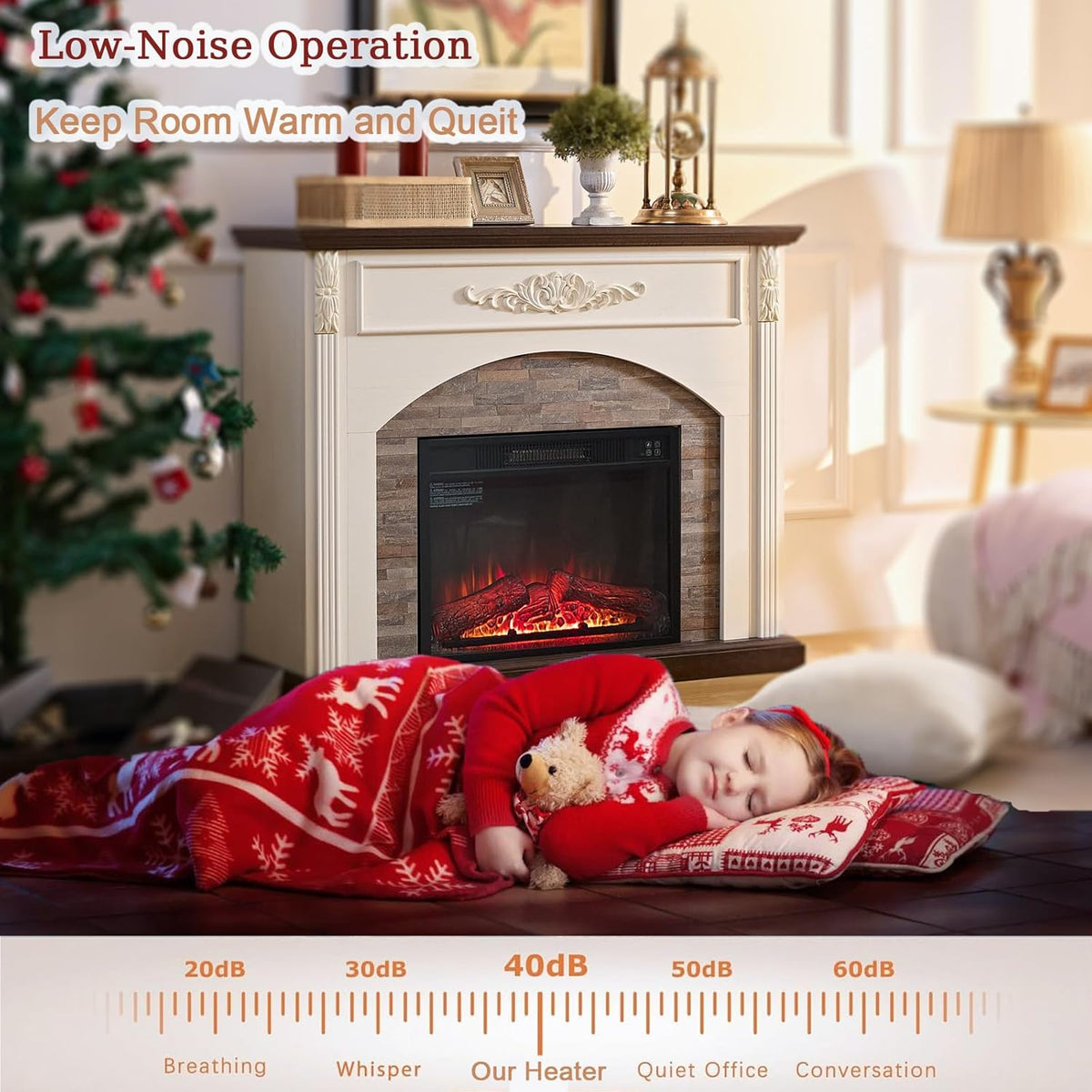 44 Inch Electric Fireplace with Mantel, Freestanding LED Flame Heater with Remote Control Y99853