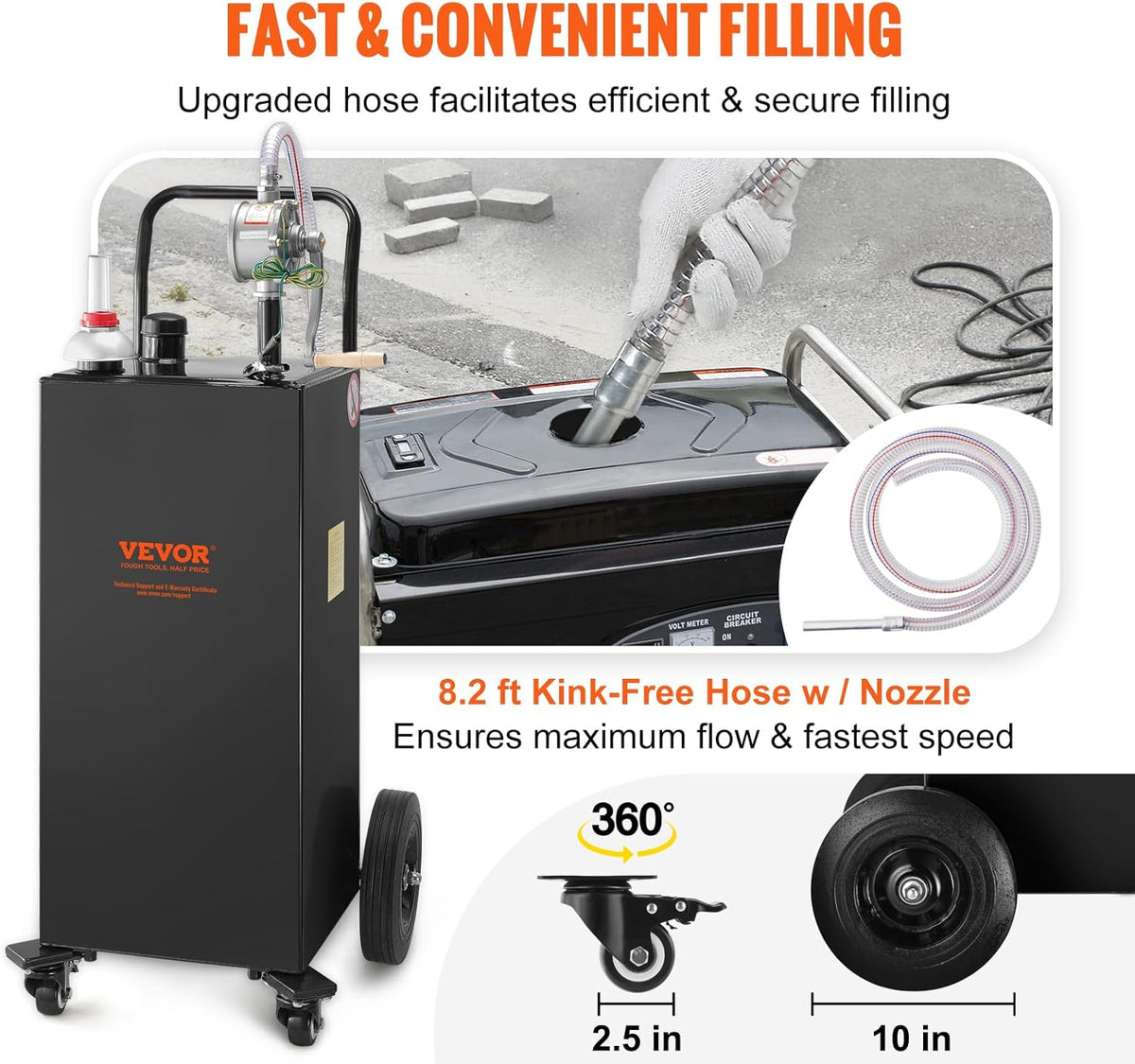 35 Gallon Black Fuel Caddy on 4 Wheels with Manual Transfer Pump N6848