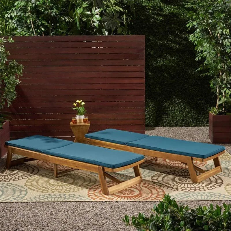 Teak and Blue Acacia Wood Chaise Lounge Set of 2 M6512