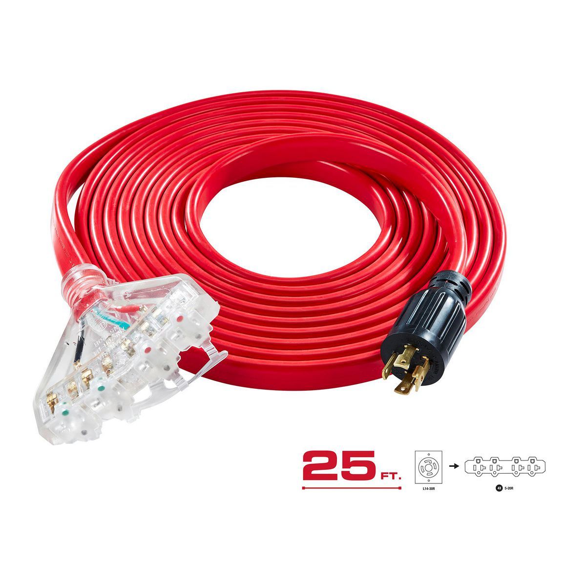 25 ft. 30 Amp 125/250V 4-Outlet Generator Extension Cord H53345