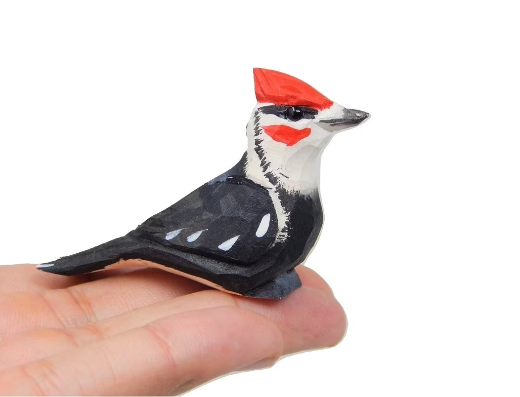 Woodpecker Wood Figurine Handmade Bird Carving Collectible O9645