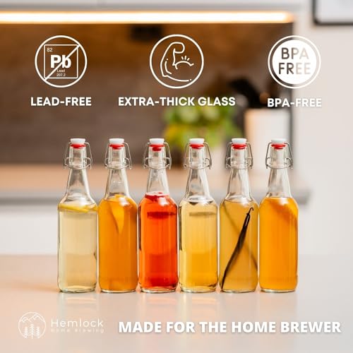 Swing Top Glass Bottles 16 oz 6 Set with Funnel I88669