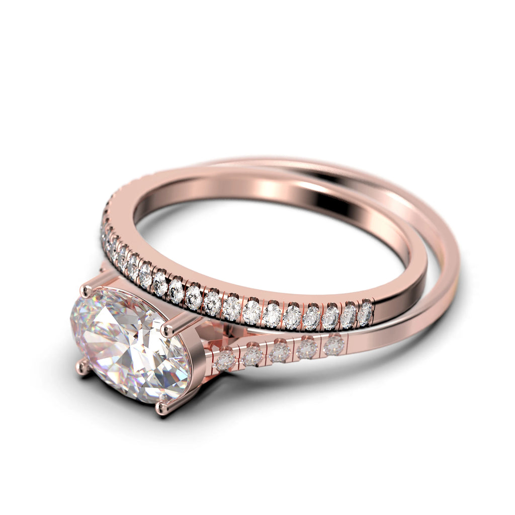 2.00 Carat Oval Cut Diamond Moissanite Engagement Ring in 10k Solid Rose Gold X8786