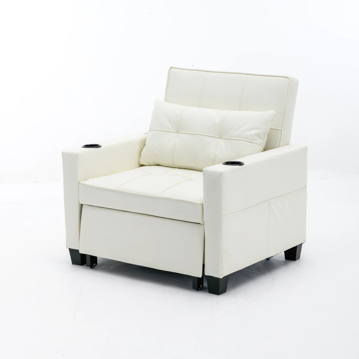 White Leather 3-In-1 Convertible Sleeper Chair Bed with USB Ports U163