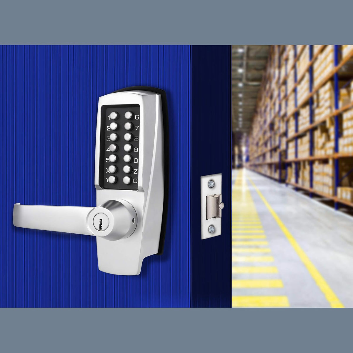 Mechanical Push Button Lever Lock, 60mm Backset, 13 Digit Keypad, Satin Chrome G61694