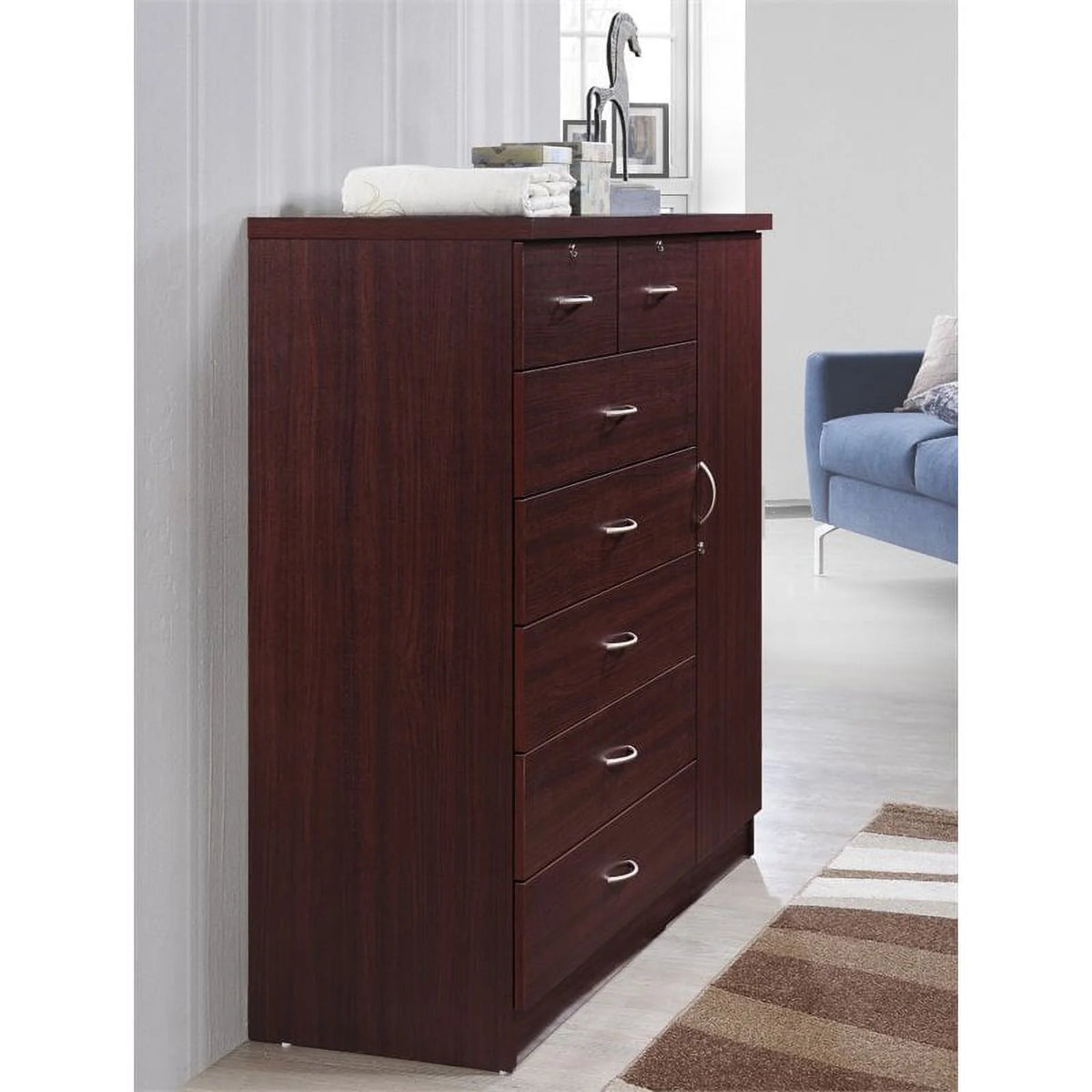 2 Piece Bedroom Set with Captain Bed and Chest in Mahogany Wood W419