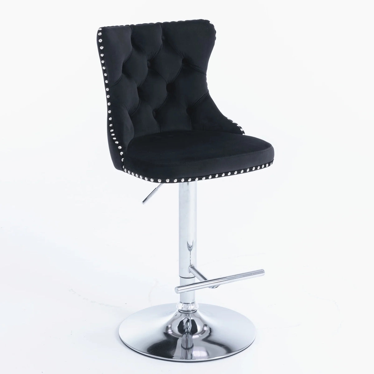 Swivel Velvet Barstools with Backs, Set of 2, Black K490269