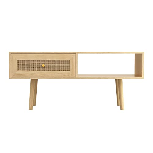 Natural Rattan Storage Drawer and Shelf Coffee Table J5682