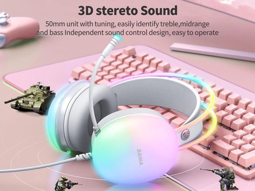 White Wired Gaming Headphone with 7.1 Surround Sound E919