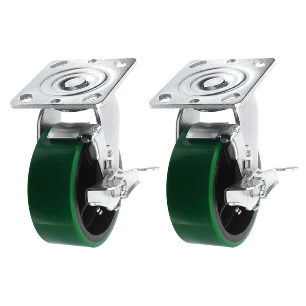 4 Quantity Heavy Duty Swivel w/Brake Rigid Polyurethane Mold on Steel Wheel Caster X456353