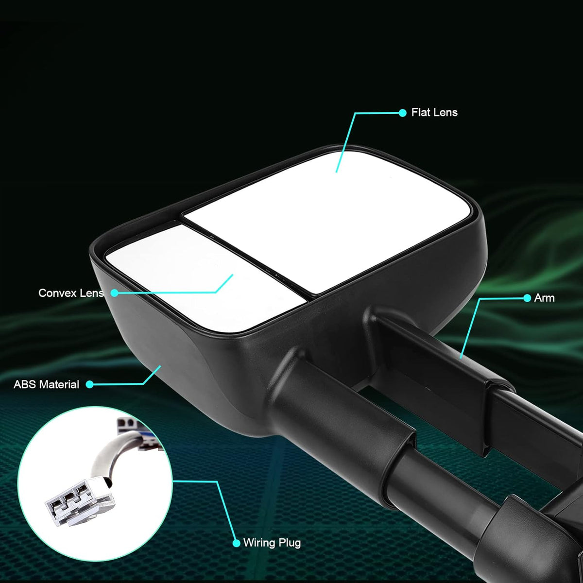 Black Power Adjusted Towing Mirrors Pair Set Z90272