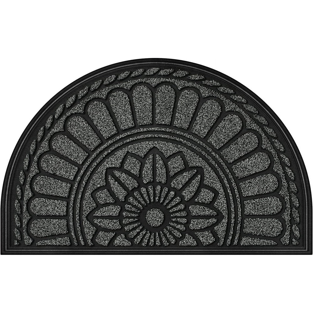 Half Round Door Mat, Non-Slip Rubber Low-Profile Doormat, 23.5" x 35.5", Gray J260400