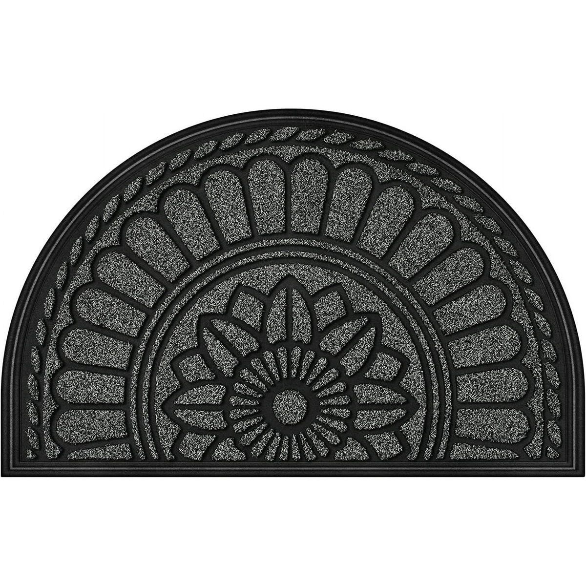 Half Round Door Mat, Non-Slip Rubber Low-Profile Doormat, 23.5" x 35.5", Gray J260400