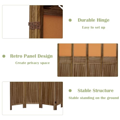 6 Panel Wood Room Divider, Light Brown N6581