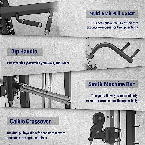 All-in-One Smith Machine Power Cage with Smith Bar and Cable Crossover Machine W7965