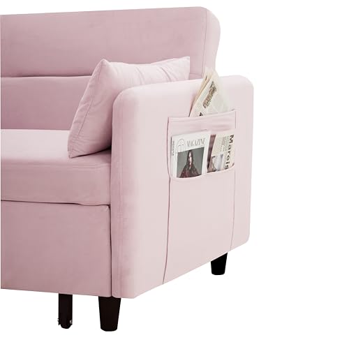 Gray Velvet Convertible Sofa Bed with Pull-Out Bed B387