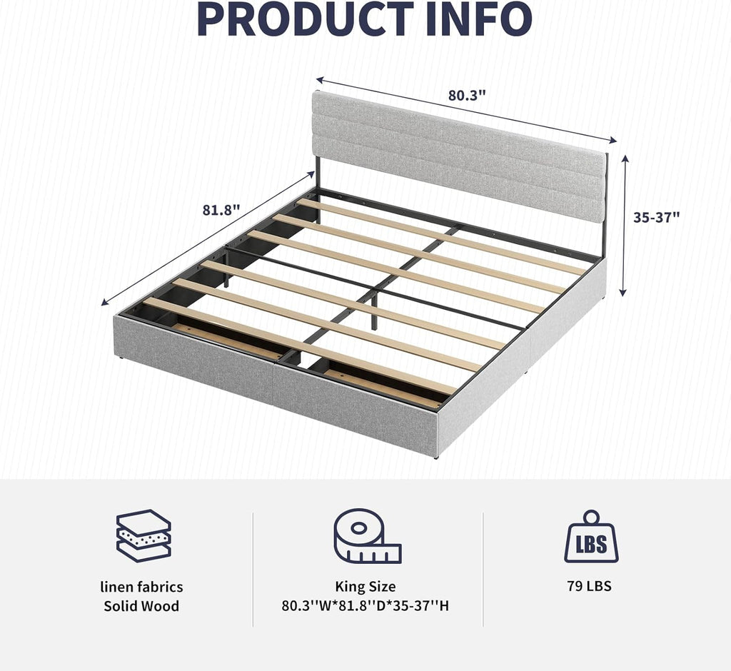 Light Grey King Size Bed Frame with 2 Storage Drawers K452