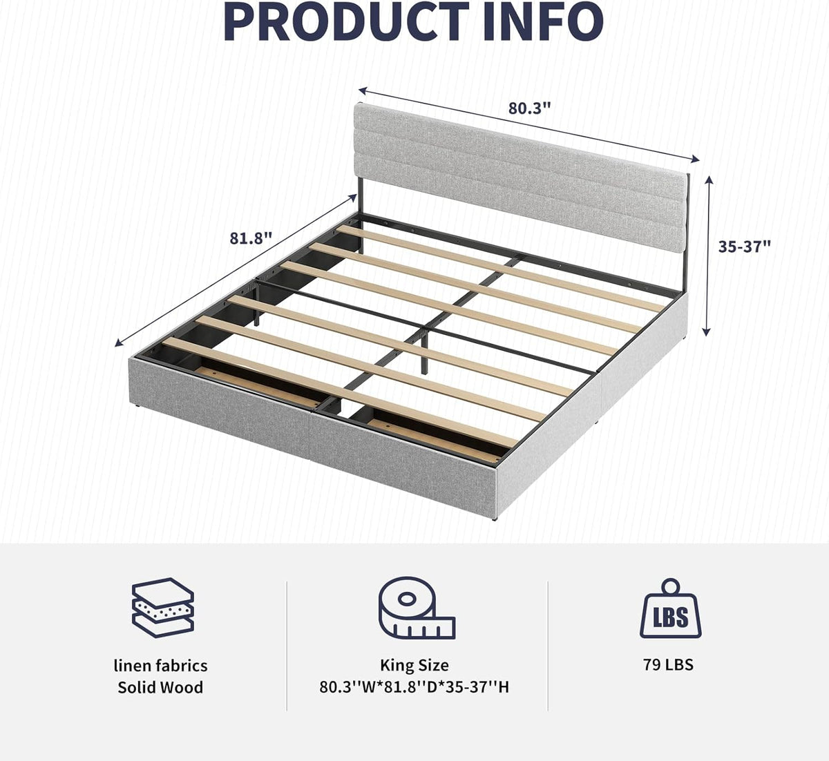 Light Grey King Size Bed Frame with 2 Storage Drawers K452