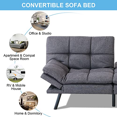 Grey Linen Memory Foam Futon Sofa Bed 71''x33''x31.5'' Q77253