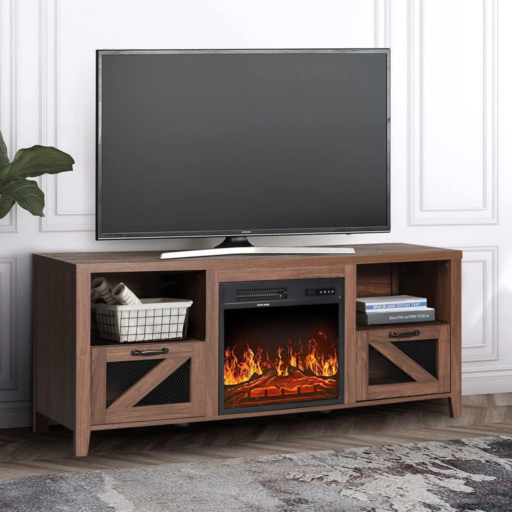 Wood Electric Fireplace TV Stand with Storage Cabinets M145359
