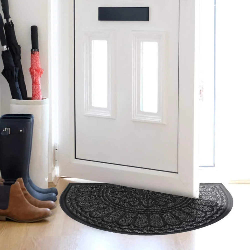Half Round Door Mat, Non-Slip Rubber Low-Profile Doormat, 23.5" x 35.5", Gray J260400