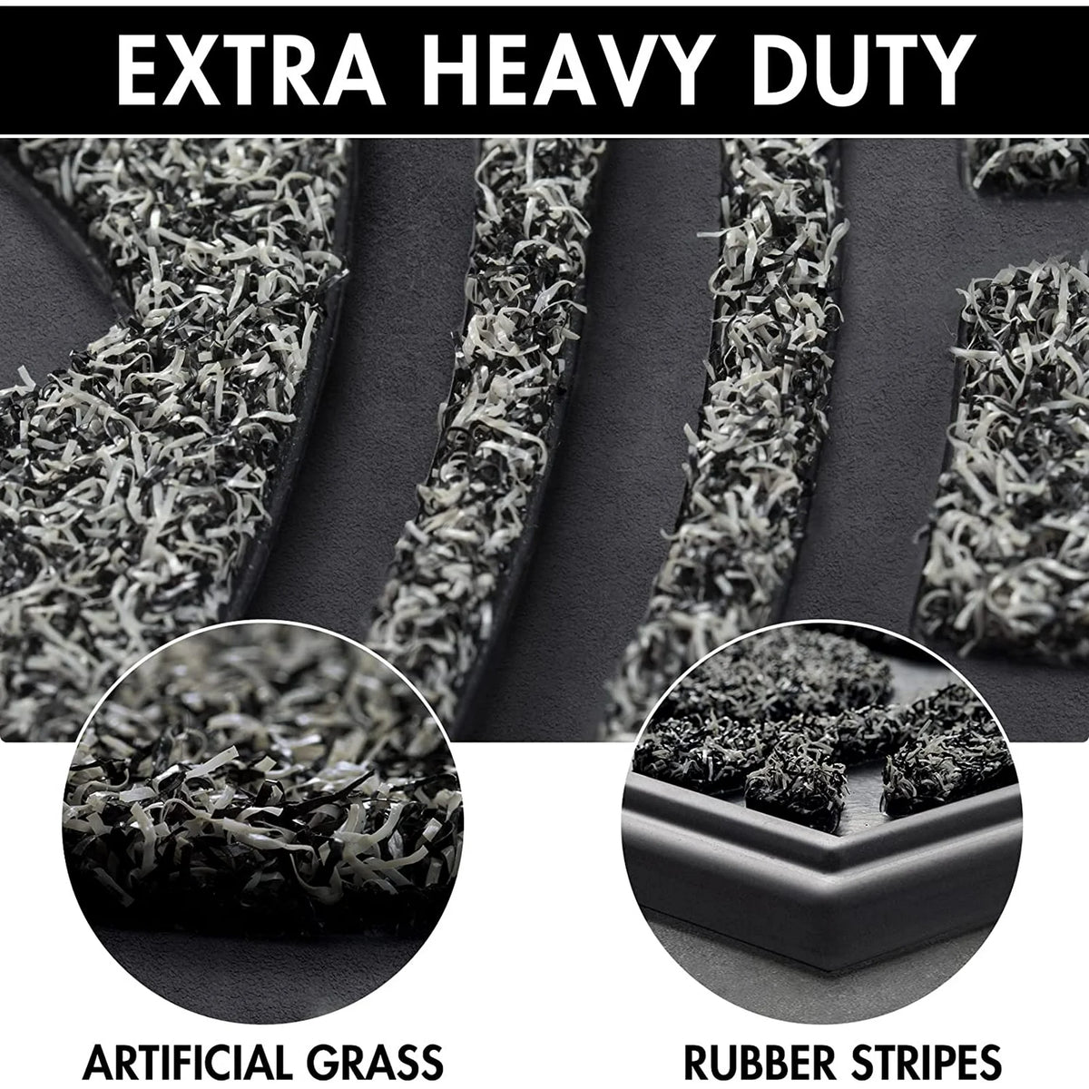 Half Round Door Mat, Non-Slip Rubber Low-Profile Doormat, 23.5" x 35.5", Gray J260400