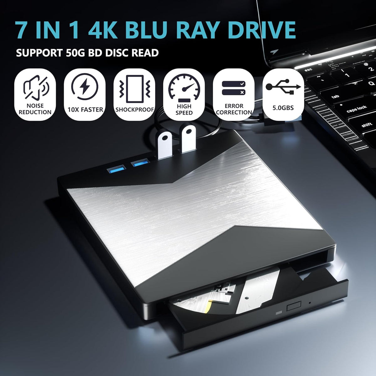 4K Portable External Blu Ray Drive USB 3.0 Type-C C8512