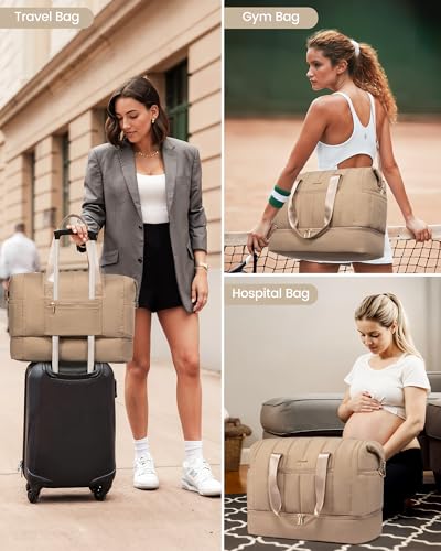 Travel Duffle Bag with Shoe Compartment, 42L Overnight Bag, 3Pcs Set X669374