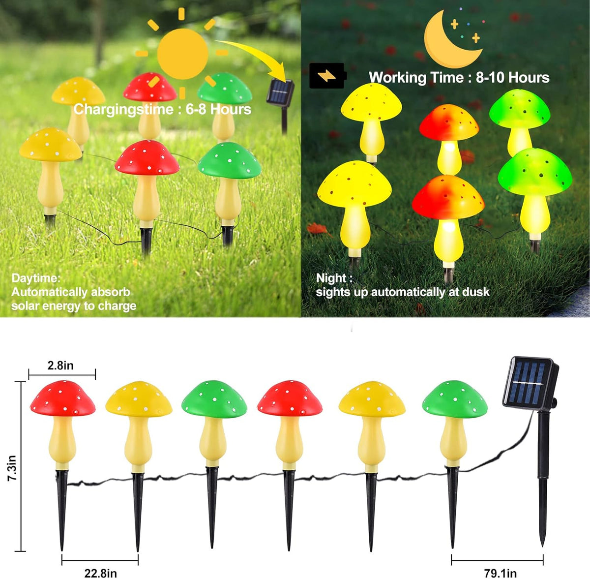 Solar Mushroom Lights Outdoor Waterproof LED Landscape Pathway Lights M528