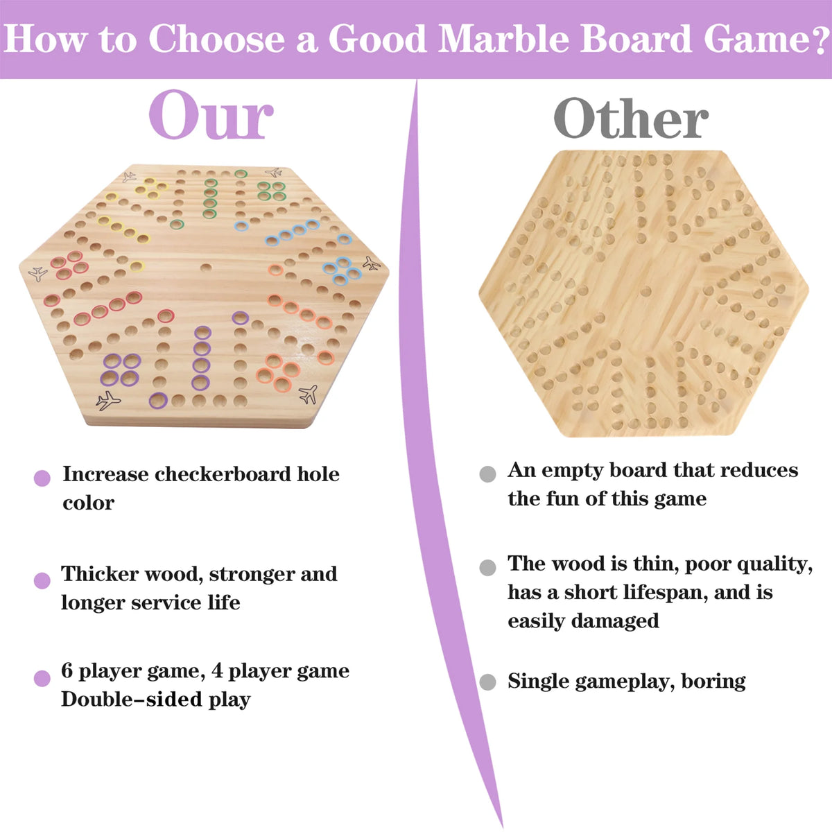 Wahoo Board Game Double Sided Painted Wooden 6 Colors 24 Marbles 6 Dice P26808